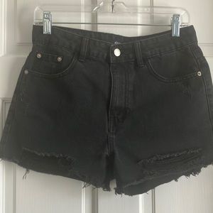 Nasty Gal high waist black denim distressed cut off shorts
